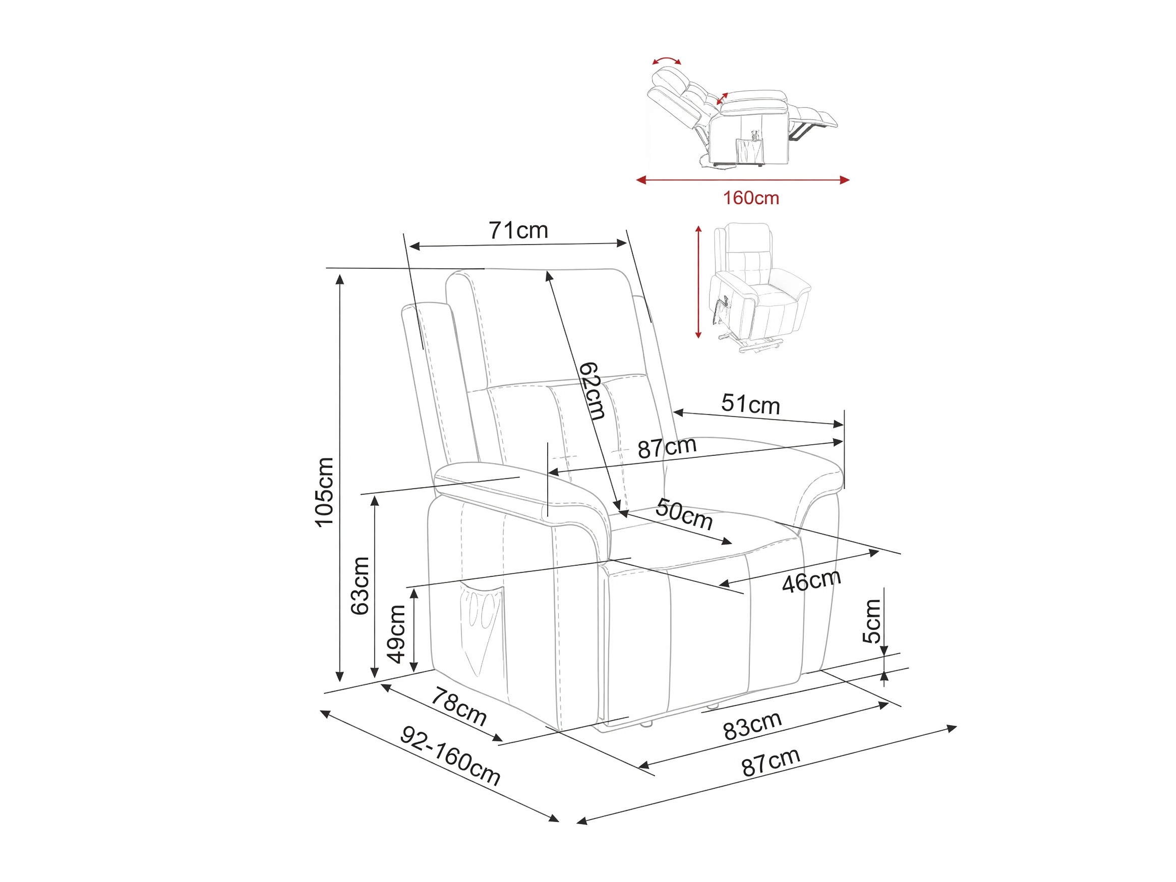 Fotelj s počivalnikom Detroit 1042 (Rjava)