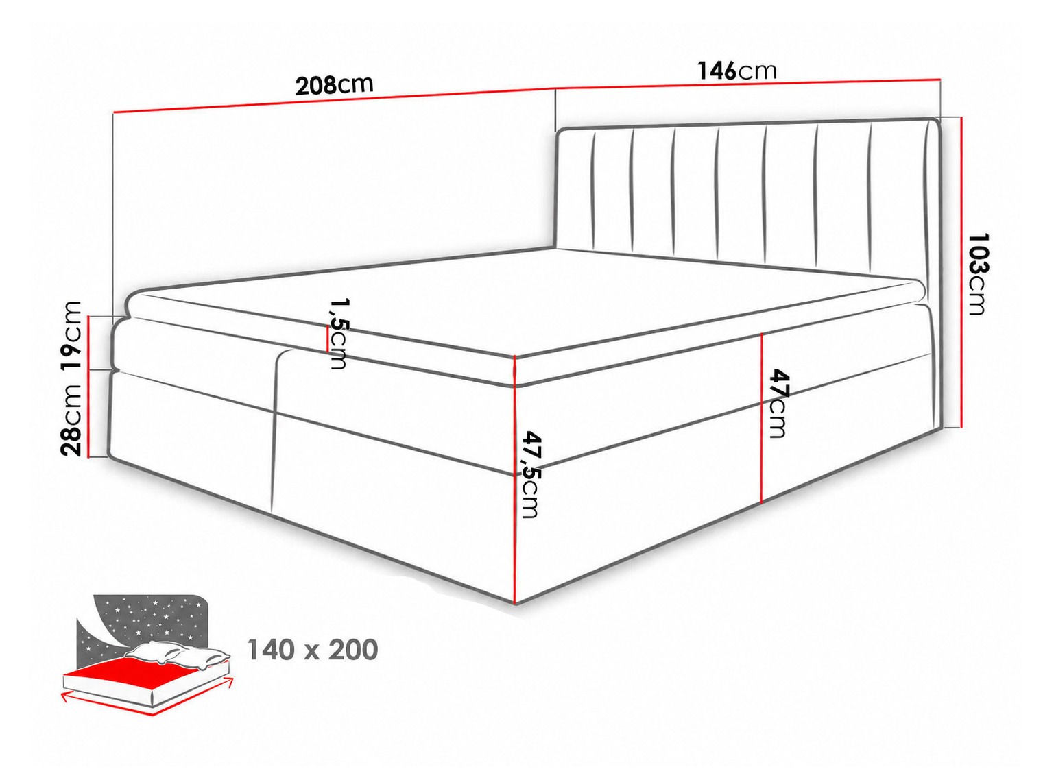 Boxspring postelja Culina (Soft 017 + Spirit 13)