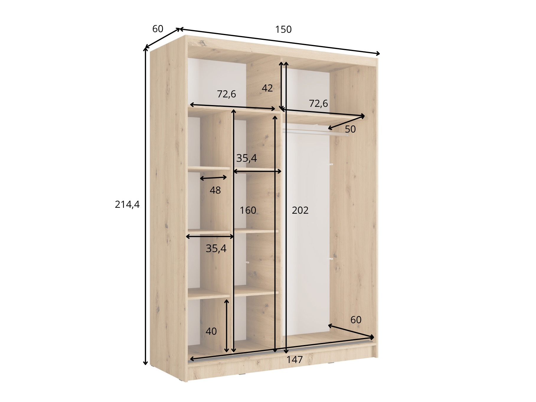 Garderobna omara Baytown 210 (Grafit + Artisan hrast)
