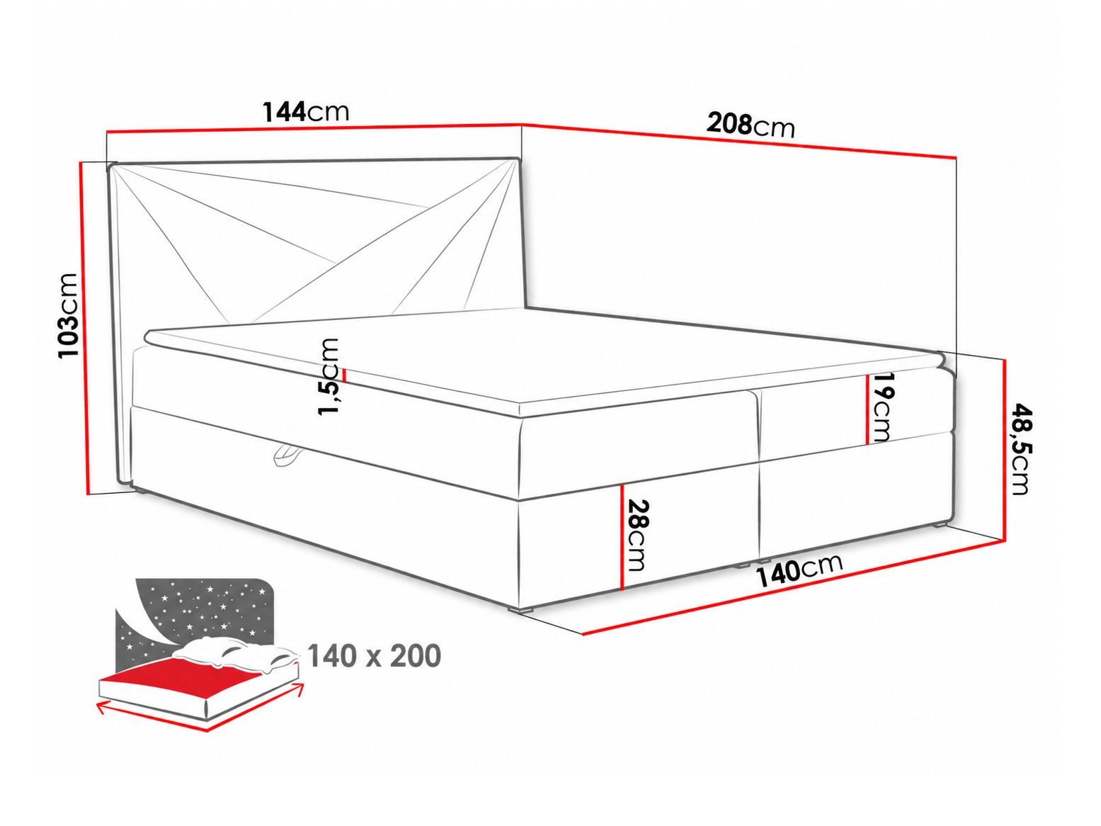 Boxspring postelja Pons II (Kronos 34)