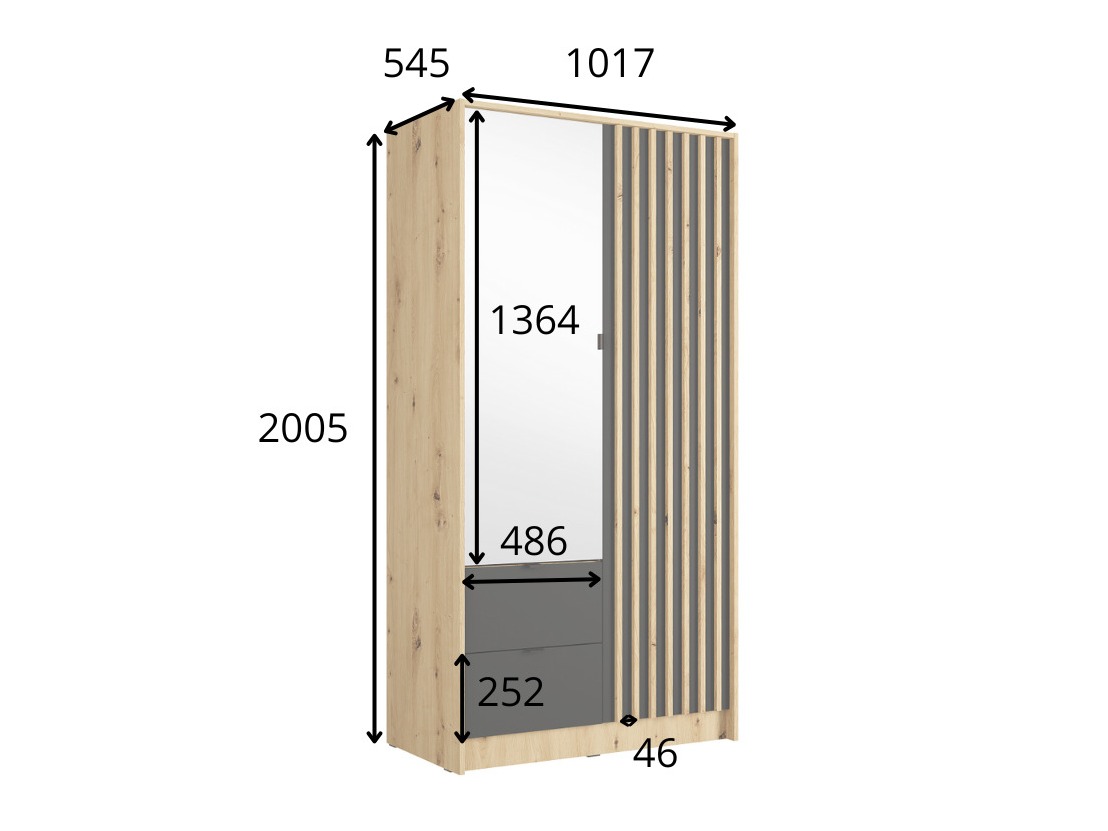 Garderobna omara Baytown 217 (Artisan hrast + Črna)