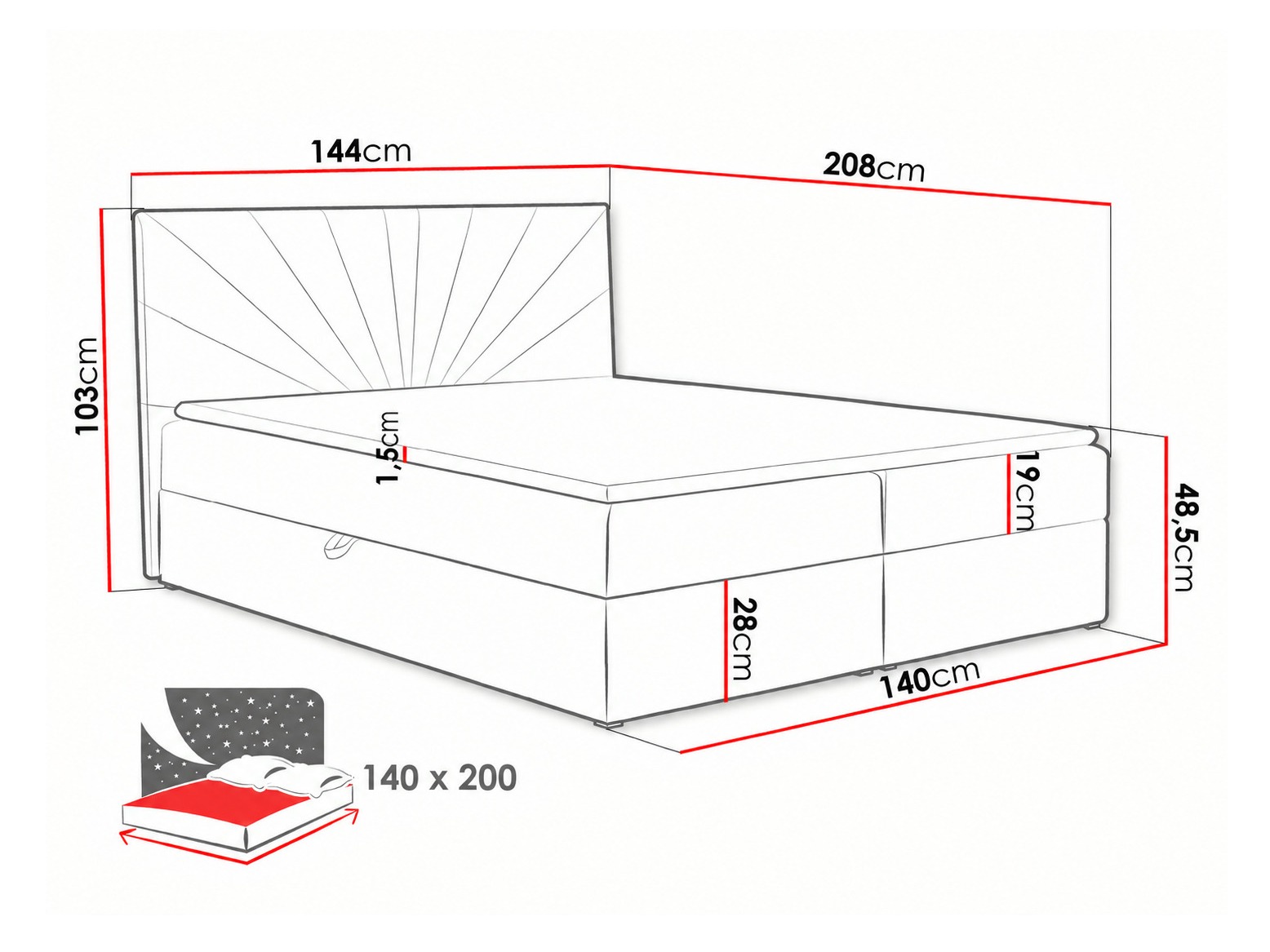Boxspring postelja Pons I (Kronos 34)