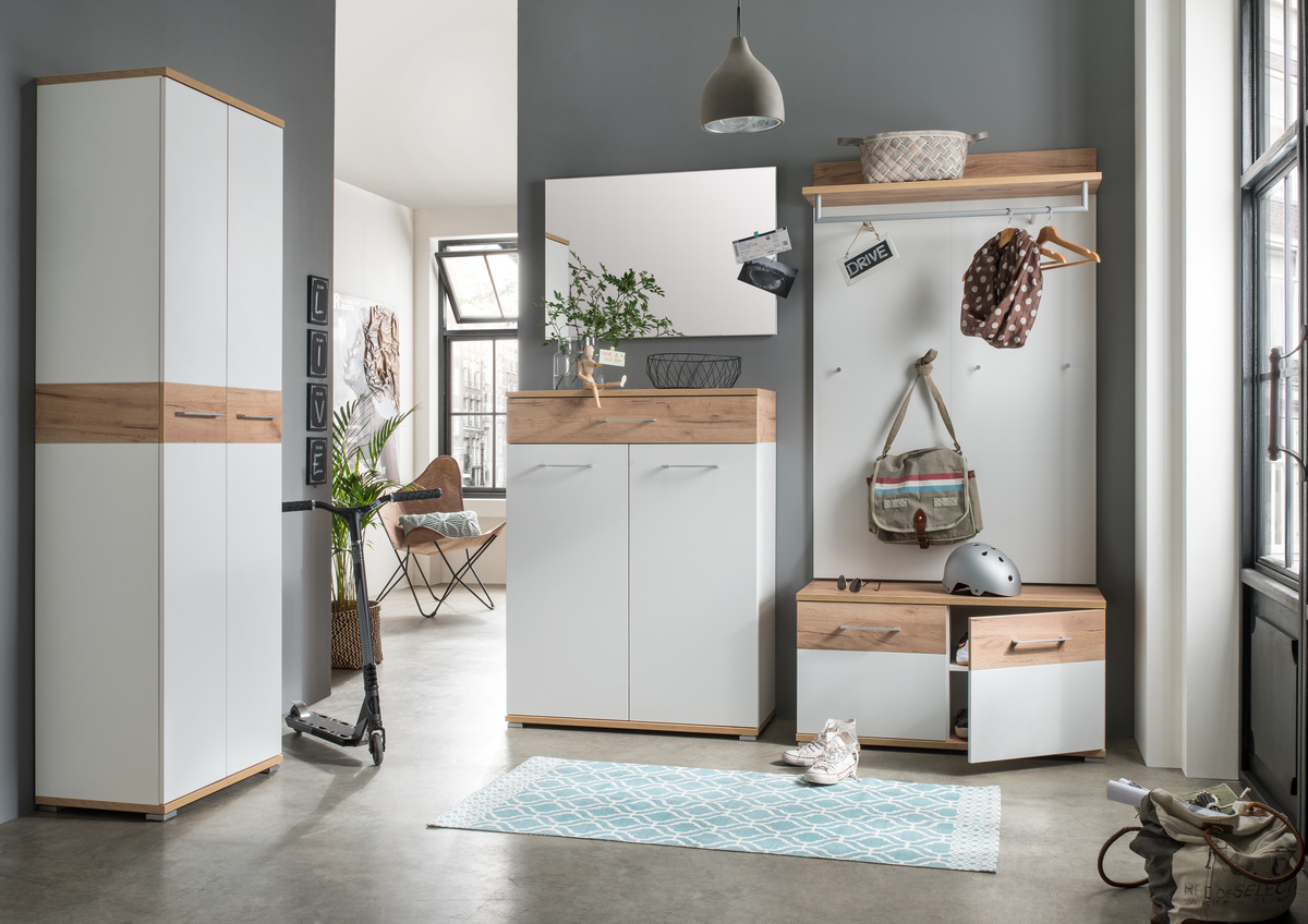 Obešalnik Nuveno 103 (Bela + Navarra hrast)