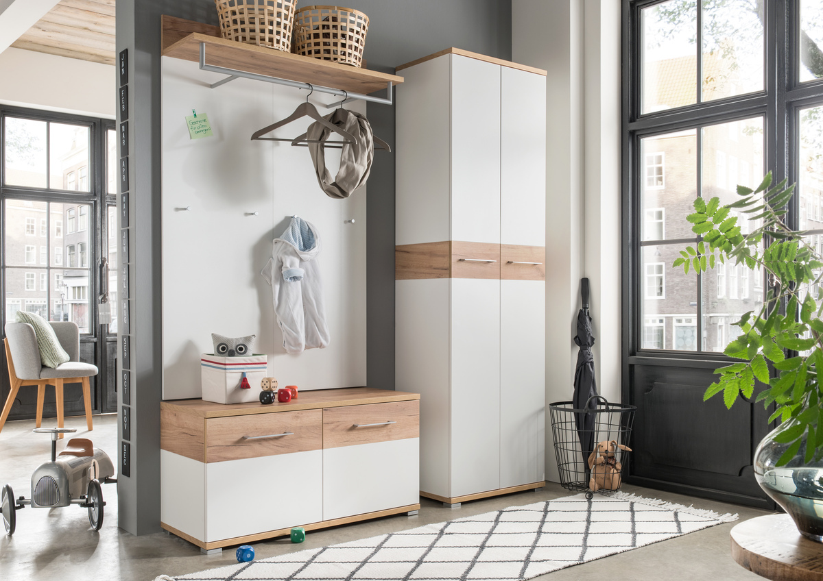 Obešalnik Nuveno 103 (Bela + Navarra hrast)