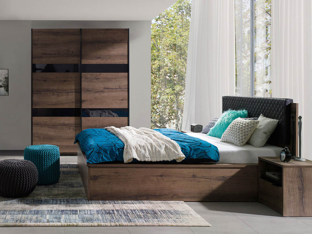 Komplet pohištva za spalnico Fivelbo 119 (Monastery hrast + Sijaj črna)