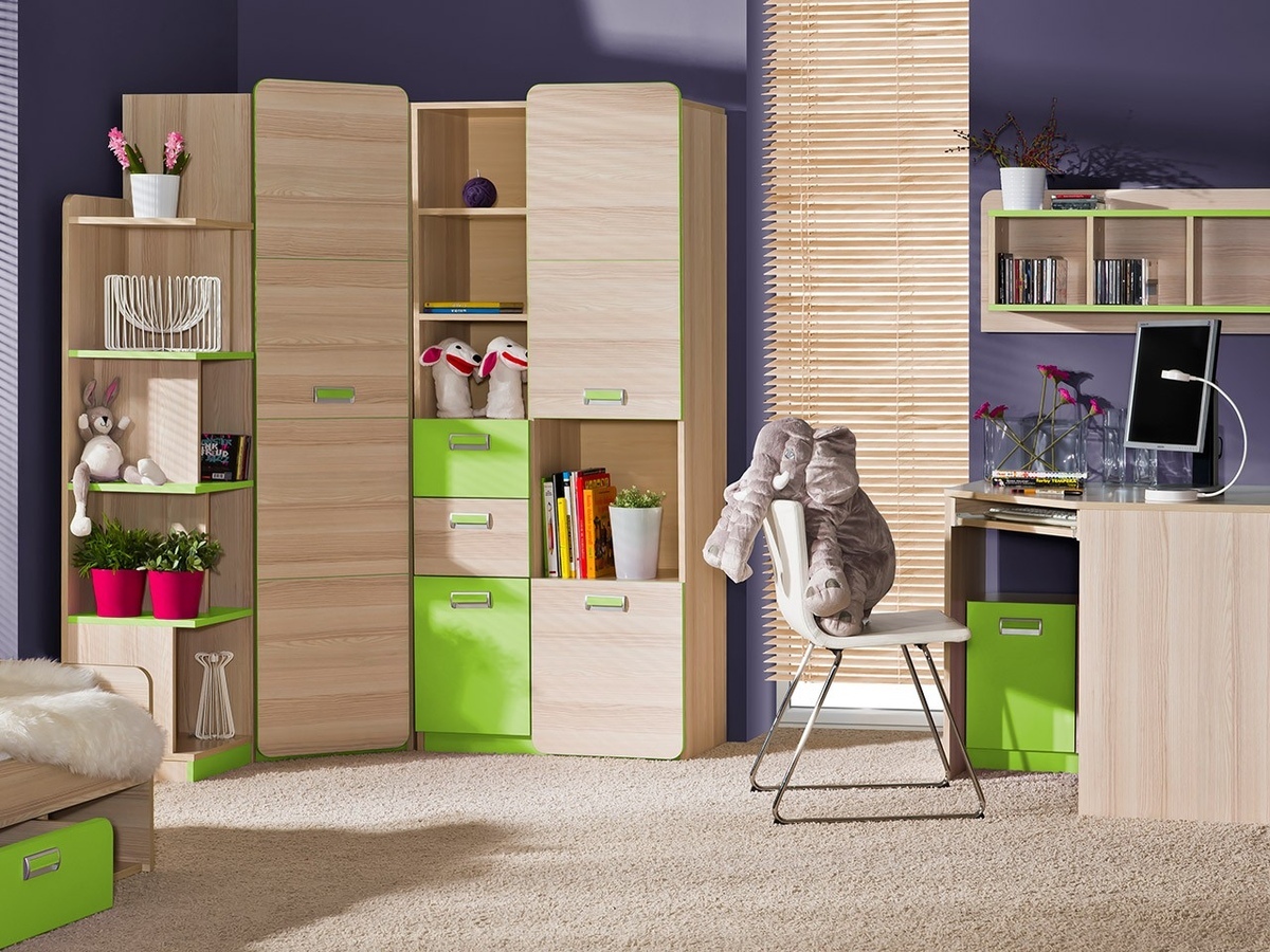 Komplet pohištva za otroško sobo Ophmora 120 (Jesen + Zelena)